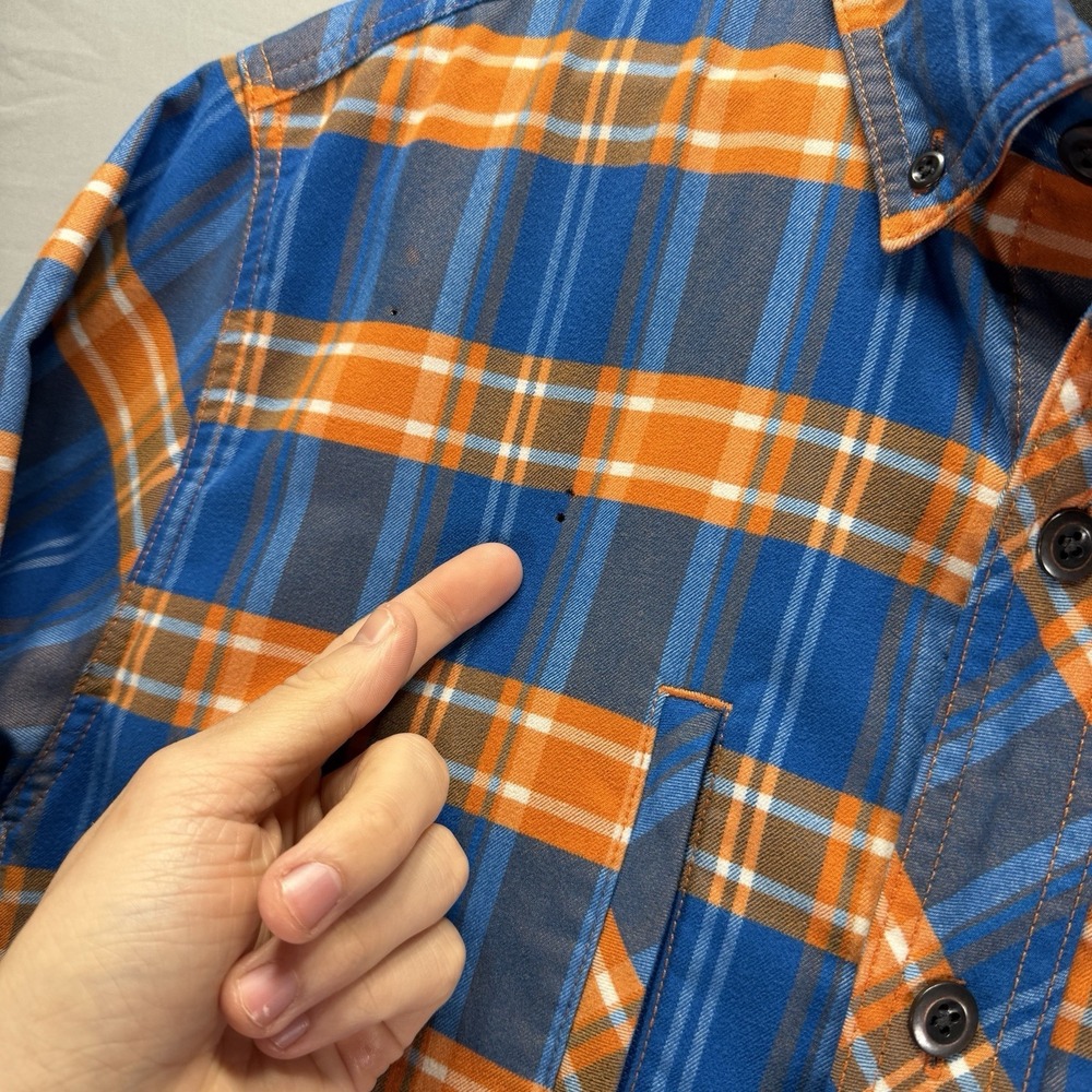 Alaskan Hardgear Duluth Trading Shirt Mens Medium Orange Blue Flannel Camp Gorp - Picture 6 of 12